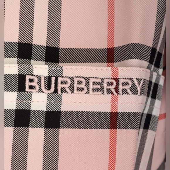Burberry Logo Embroidered Check Shirt Pink 6 - Picture 3 of 8